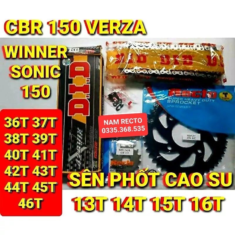 NHÔNG SÊN DĨA WINNER v1/WINNER X/SONIC 150/CB150 Verza Sên phốt TFX/DID BAO BÌ MỚI 36-37-38-39-40-41-42-43-44-45-46 >>>