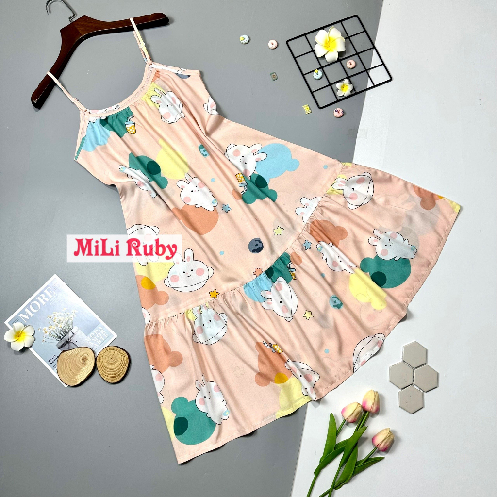 Váy lanh - Đầm váy tole mặc nhà hai dây siêu xinh (45-68kg) - Shop MiLi Ruby