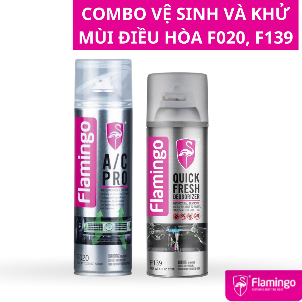 Combo 1 chai vệ sinh điều hòa Flamingo f020 và 1 chai khử mùi nội thất ô tô F139