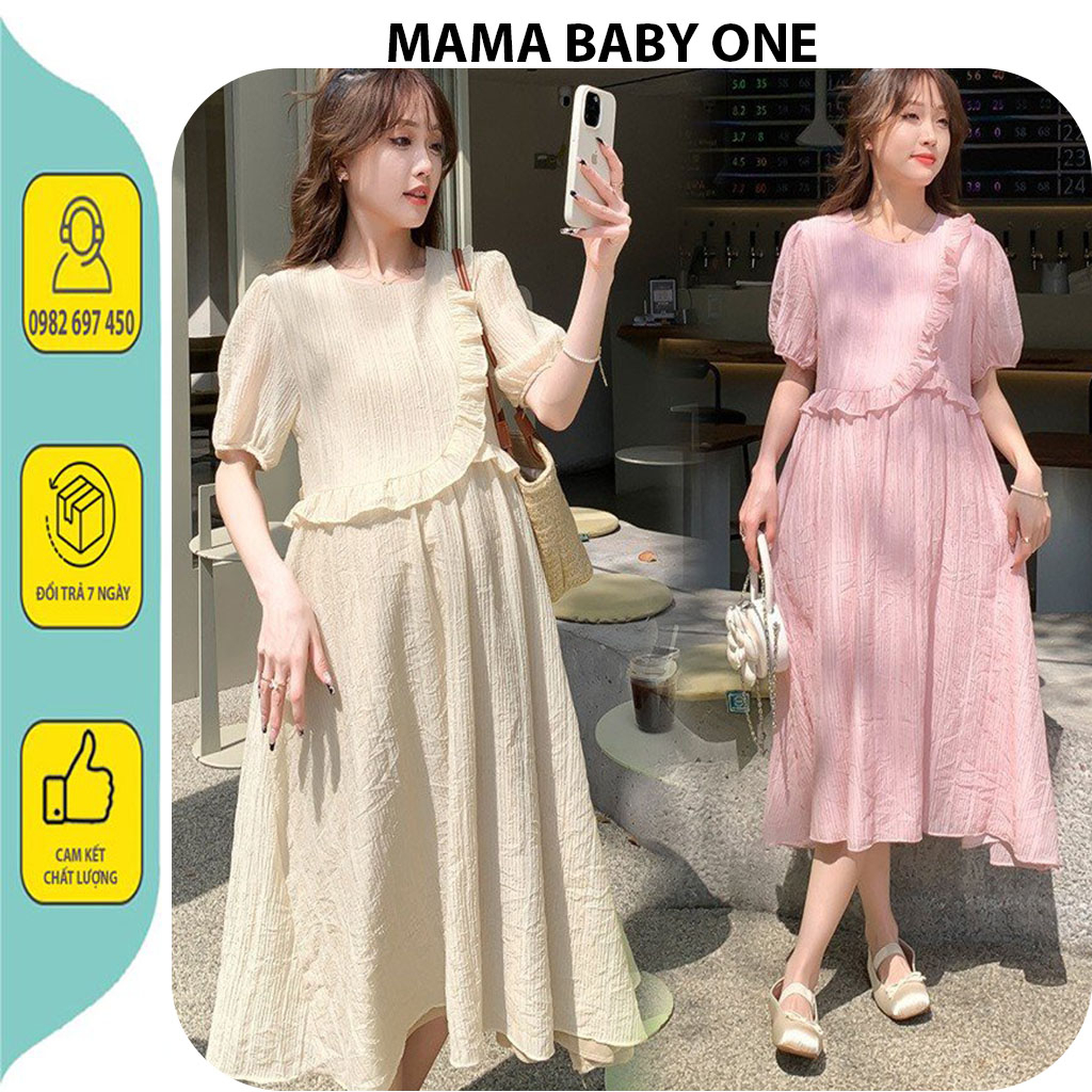 VÁY ĐẦM BẦU CÔNG SỞ DỰ TIỆC-ĐẦM BẦU THIẾT KẾ BABAYDOLL BANH BÈO XINH XẮN VẢI VOAN TƠ NHĂN 2 LỚP MỀM MẠI