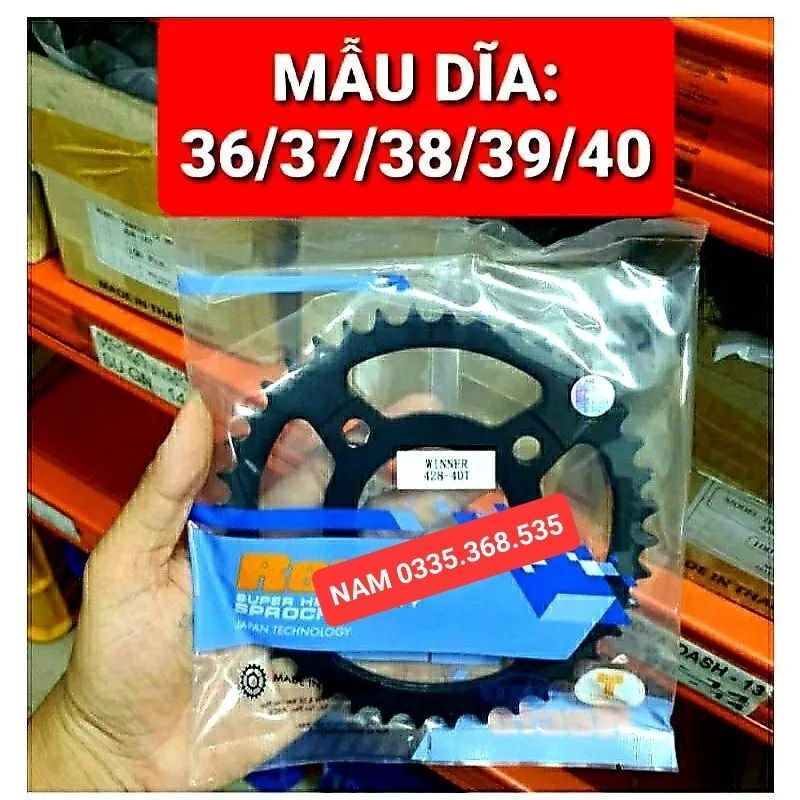 Nhông sên dĩa winner x,winner 150,sonic 150,cbr150 cùi dĩa 4 lỗ 36,37,38,39,40,41,42,43,45 sên vàng recto chính hãng