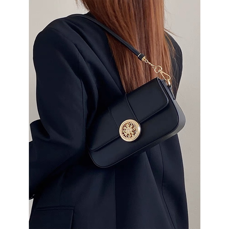 Túi Kẹp Nách Đeo Vai Chất Da Thời Trang Nữ Đính Hoạ Tiết Tròn Xoay Phong Cách Nhẹ Nhàng Thanh Lịch