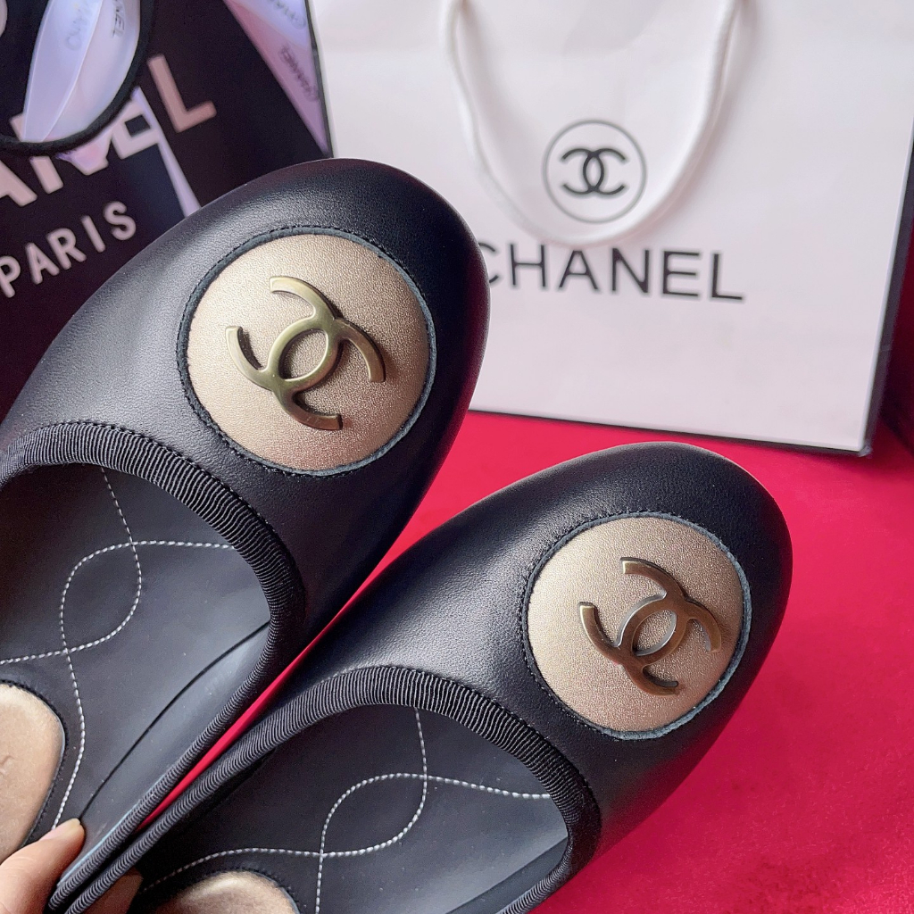 Giày búp bê da thật thời trang cao cấp Channel CN phong cách nữ tính, thanh lịch