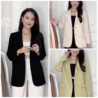Áo khoác Blazer nữ dáng dài suông túi bổ 2 lớp - Premium |BLUE