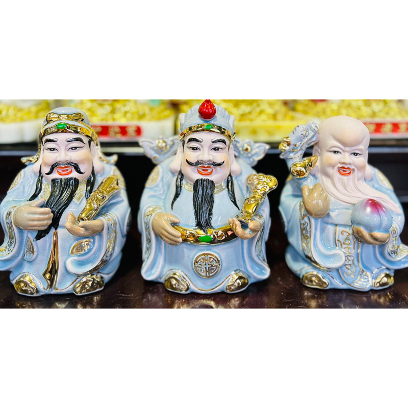 BỘ 3 ÔNG PHÚC LỘC THỌ GỐM SỨ MEN RẠN XANH - SIZE 7IN