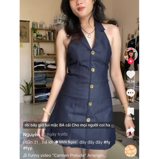 Đầm Lala denim cổ yếm
