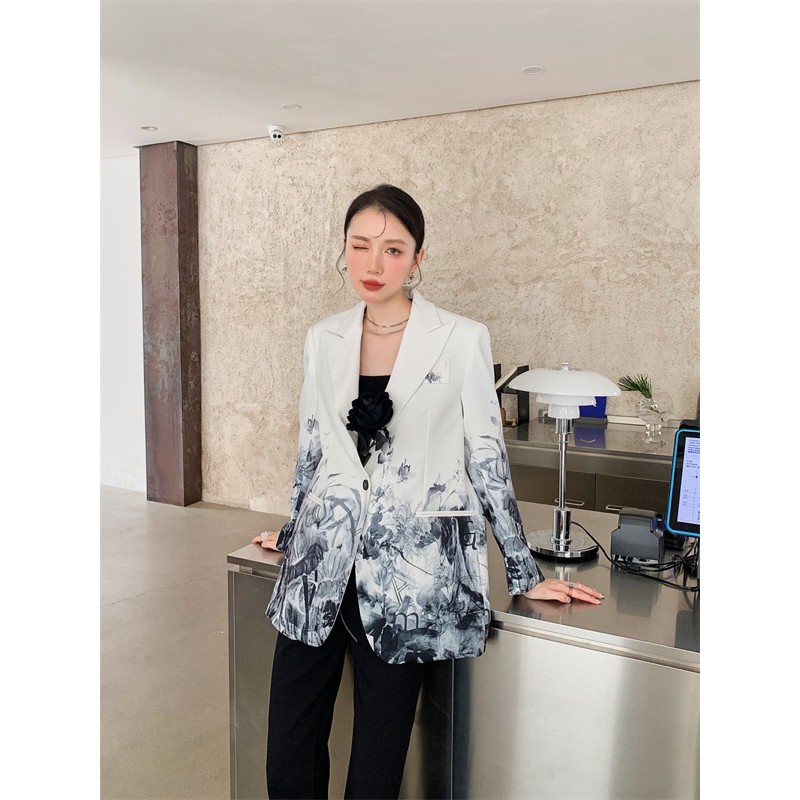 Áo blazer hoạ tiết sơn thuỷ koreastyle