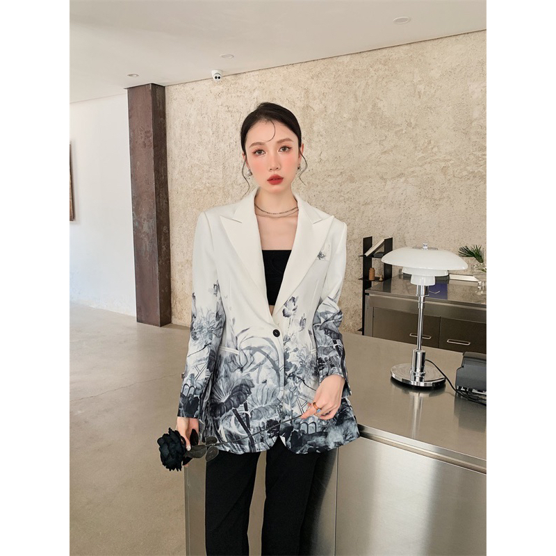 Áo blazer hoạ tiết sơn thuỷ koreastyle