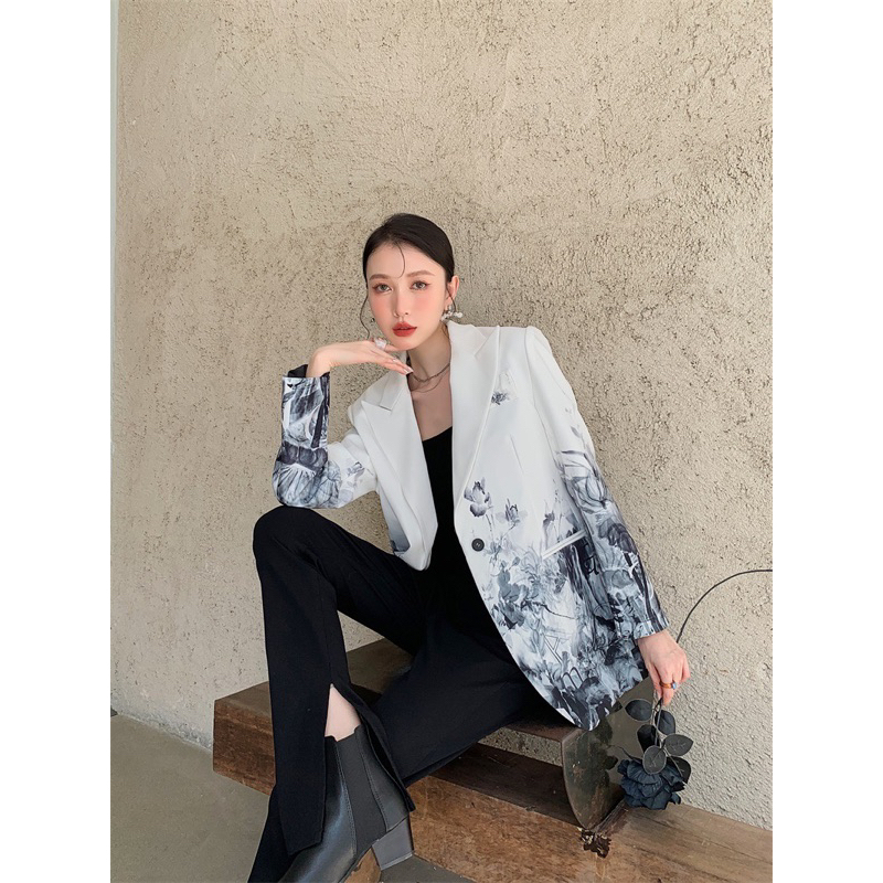 Áo blazer hoạ tiết sơn thuỷ koreastyle