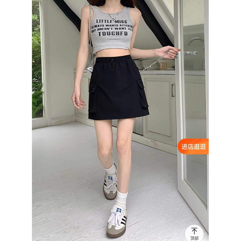 Chân Váy kaki nữ Basic form A lưng cao có quần trong Quần giả váy Kaki túi hộp