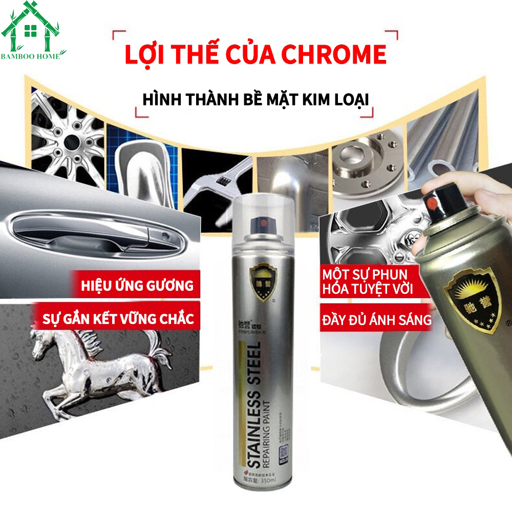 Sơn Bạc Mạ Crom Sơn Xịt Mạ Chrome Sáng Bóng 350ml - Chai Sơn Mạ Siêu Bóng - Bamboohome
