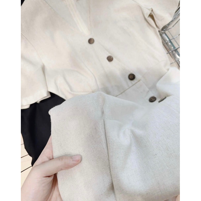 Váy Đầm cổ V linen Ancava