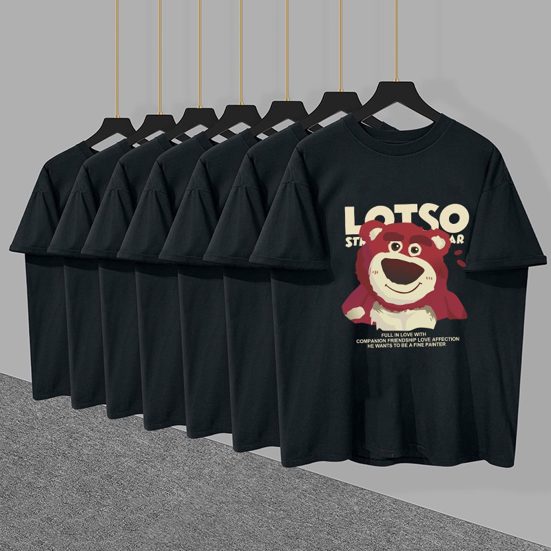 Áo Thun Gấu Dâu Lotso Tay Lỡ Form Rộng Vải Cotton 100% phông basic nam nữ Loix