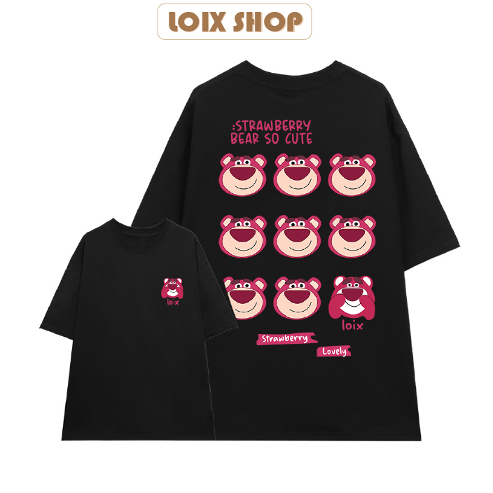Áo Thun Gấu Dâu Lotso Tay Lỡ Form Rộng Vải Cotton 100% phông basic nam nữ Loix