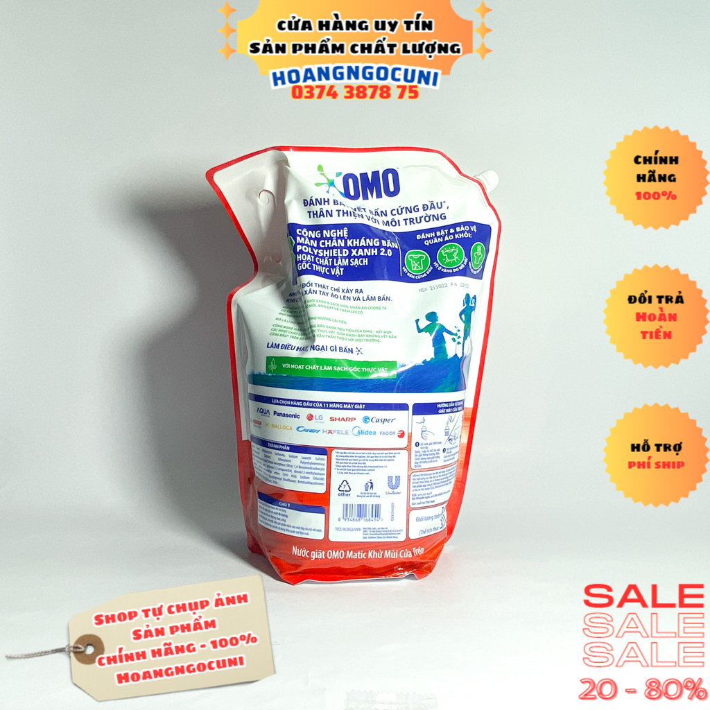 Nước giặt Omo cho máy giặt cửa trên và cửa trước dạng túi dung tích lớn 3.6kg và 3.9kg chính hãng