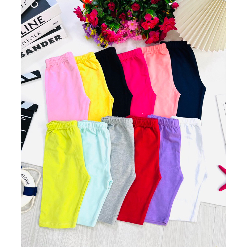 Quần legging lửng bé gái màu trơn phom ôm chất cotton co dãn 4 chiểu 22-41kg