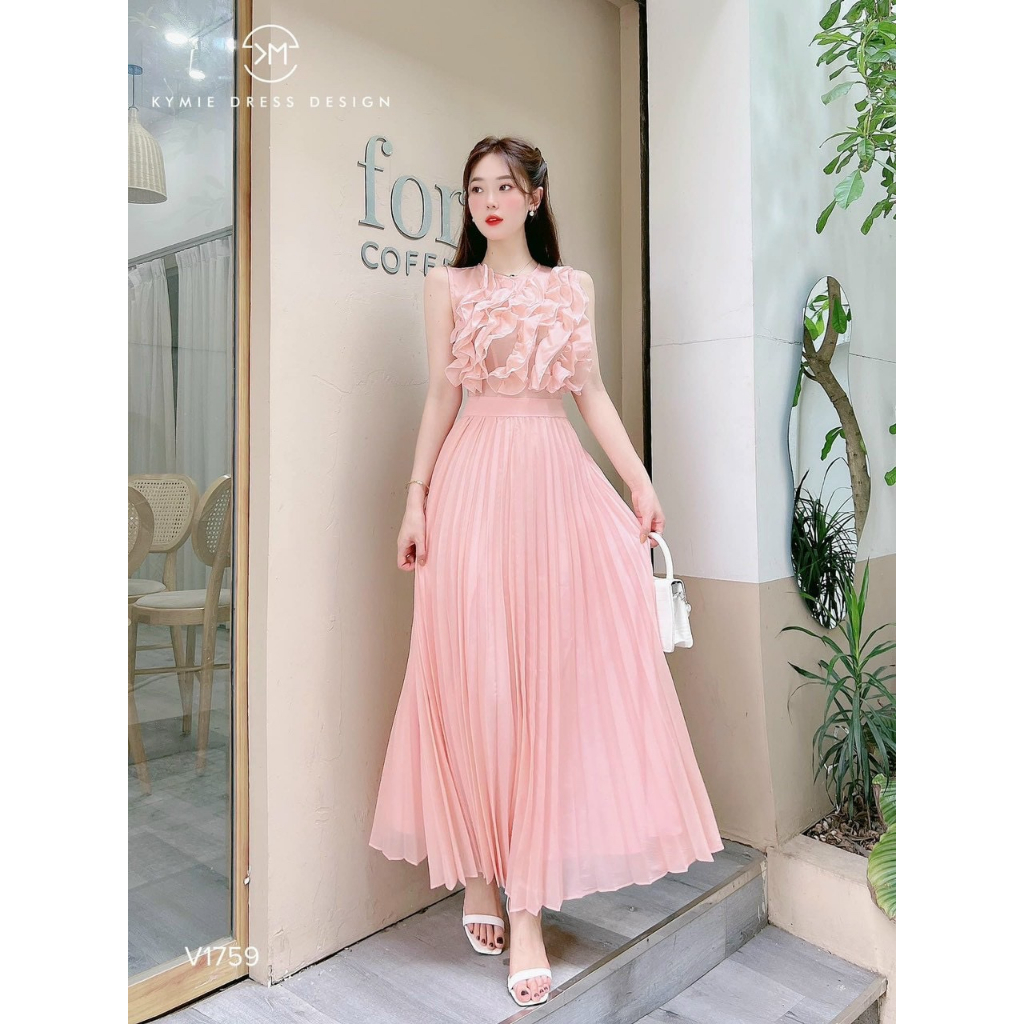 ĐẦM XÒE CHẤT VOAN DẬP LY BÈO NGỰC DÁNG DÀI (CÓ LÓT TRONG) | BigBuy360 - bigbuy360.vn