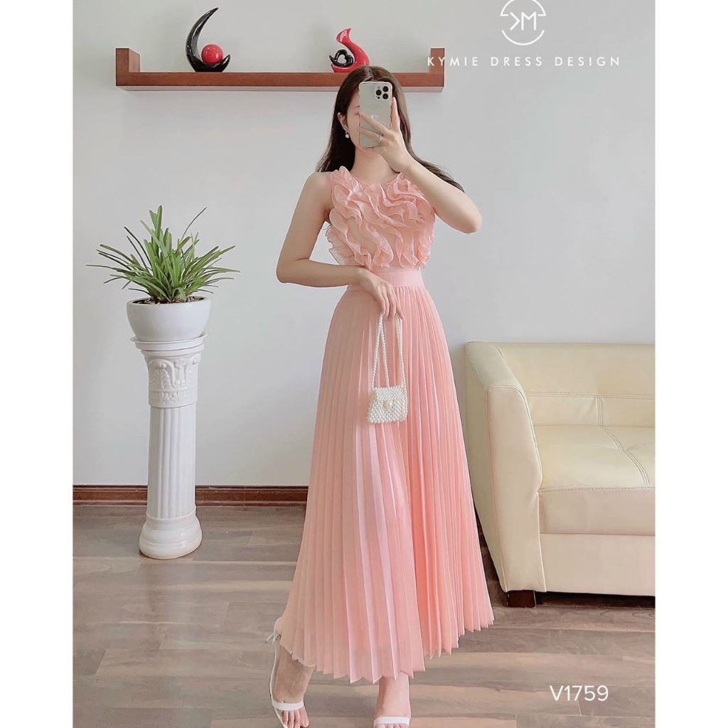 ĐẦM XÒE CHẤT VOAN DẬP LY BÈO NGỰC DÁNG DÀI (CÓ LÓT TRONG) | BigBuy360 - bigbuy360.vn