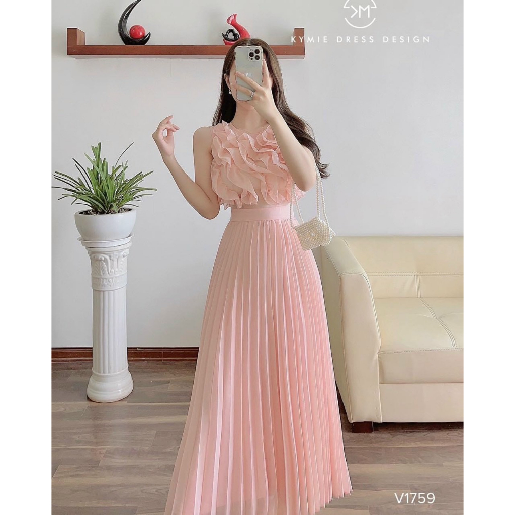 ĐẦM XÒE CHẤT VOAN DẬP LY BÈO NGỰC DÁNG DÀI (CÓ LÓT TRONG) | BigBuy360 - bigbuy360.vn