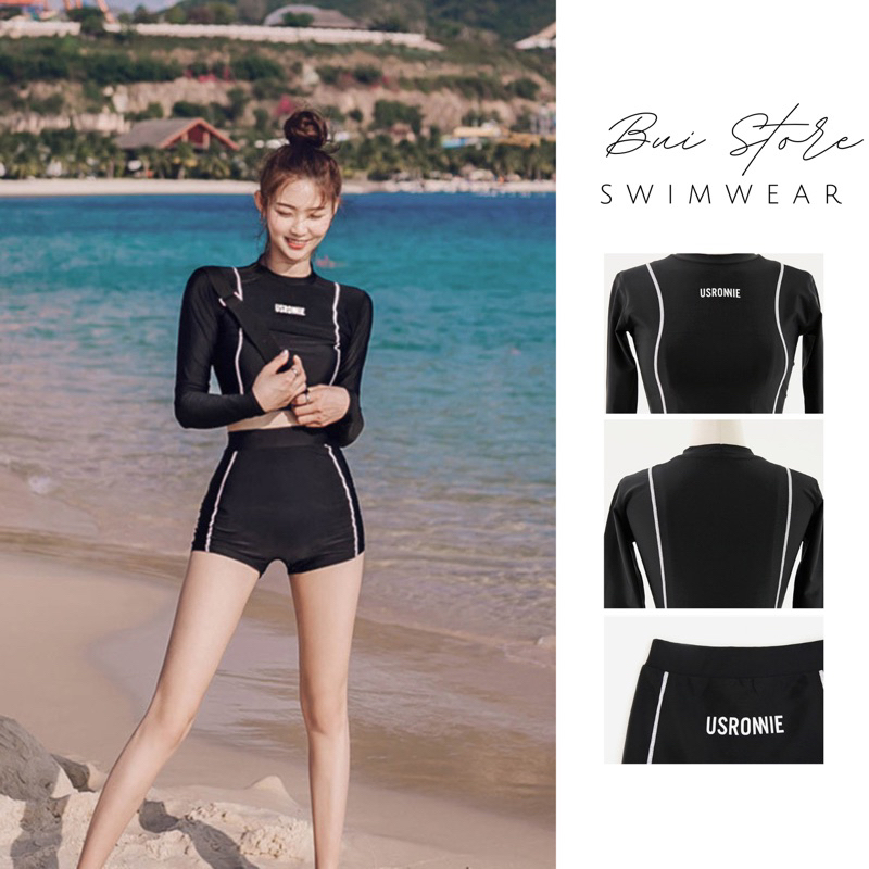 Bộ đồ bơi kín đáo Bộ bơi nữ quần đùi Đồ bơi dài tay Bikini đi biển Đùi Quảng Châu