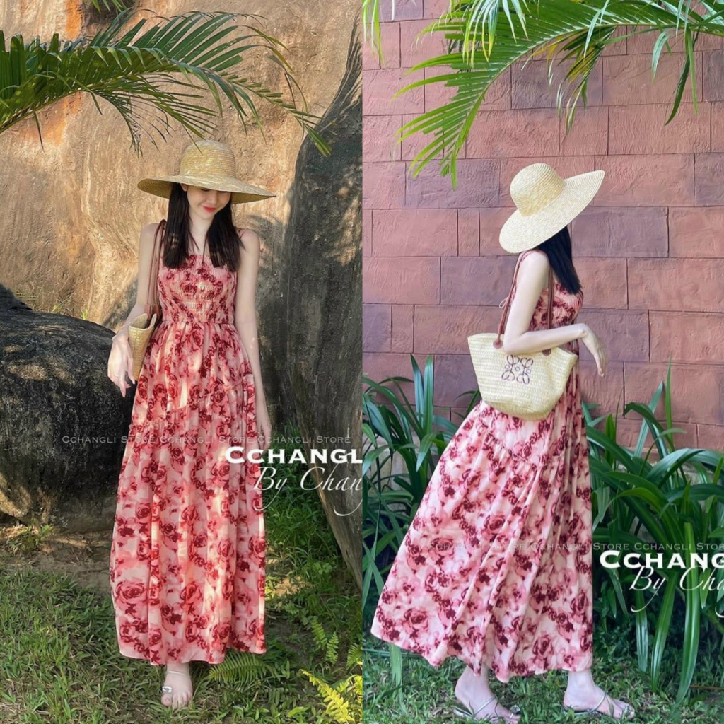 Đầm váy nữ công chúa dáng maxi họa tiết hoa xinh xắn chạy mooking 2 dây sang chảnh [903]