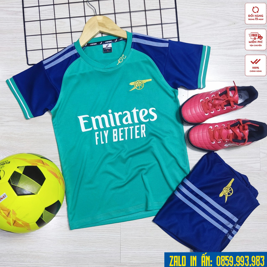 Quần áo bóng đá trẻ em Arsenal logo thêu thun lạnh cao cấp A5