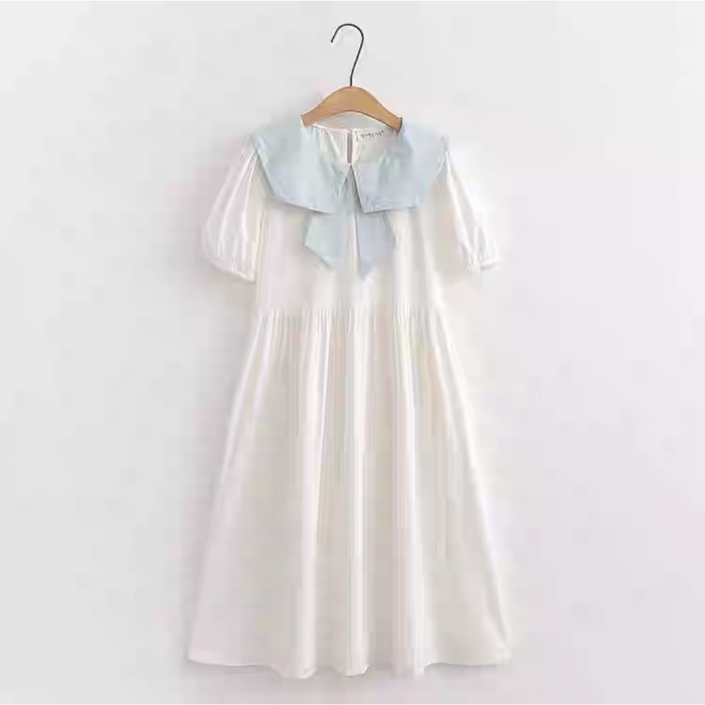 Đầm Kate Xòe Kiểu Cổ Áo Họa Tiết Lưng Thun Eo - Nhím Xù Shop