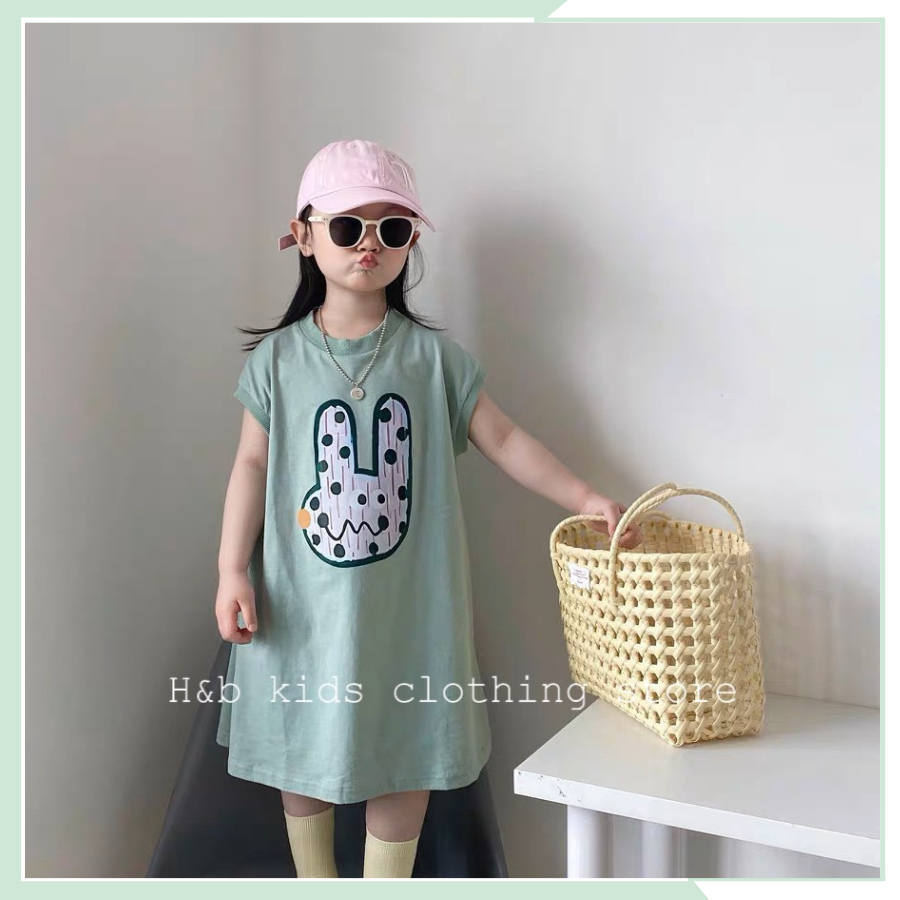 Đầm bé gái, váy cotton sát nách in họa tiết cho bé đi học đi chơi VBG75