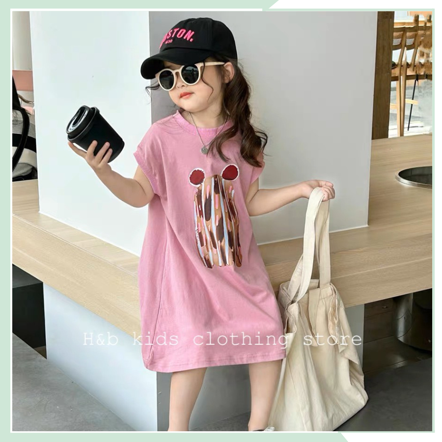 Đầm bé gái, váy cotton sát nách in họa tiết cho bé đi học đi chơi VBG75