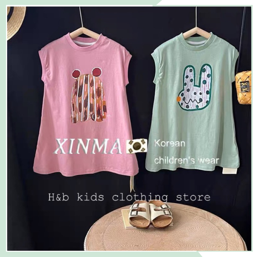 Đầm bé gái, váy cotton sát nách in họa tiết cho bé đi học đi chơi VBG75