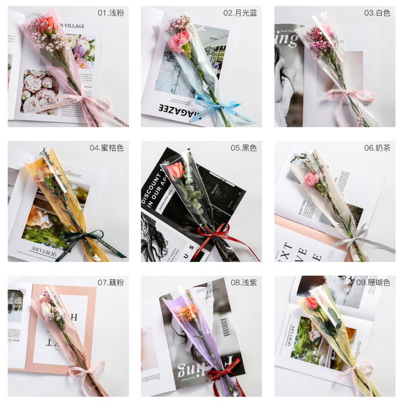 Túi Bóng Trong Suốt 12*45*3cm gói hoa 1 bông nhiều màu