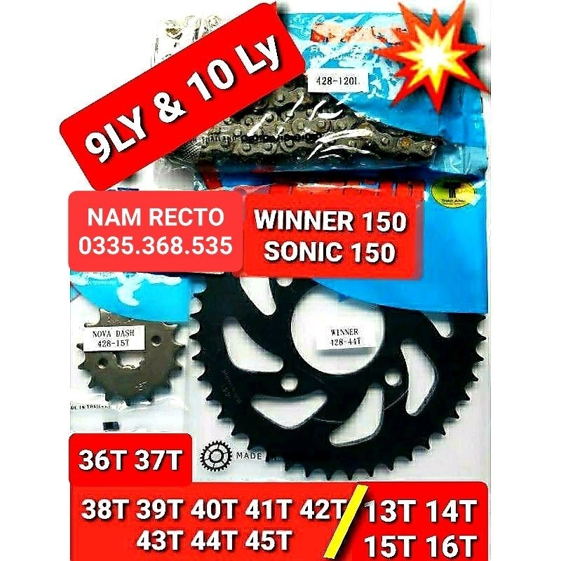 Nhông sên dĩa winner x,sonic 150,winner 150 9Ly & 10Ly Dĩa 36T 37T 38T 39T 40T 41T 42T 43T 44T 45T/13T 14T 15T 16>