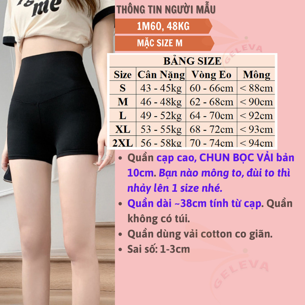 Quần legging đùi ngắn biker short nữ cạp cao bản to form ôm bó vải cotton co giãn Geleva GE927