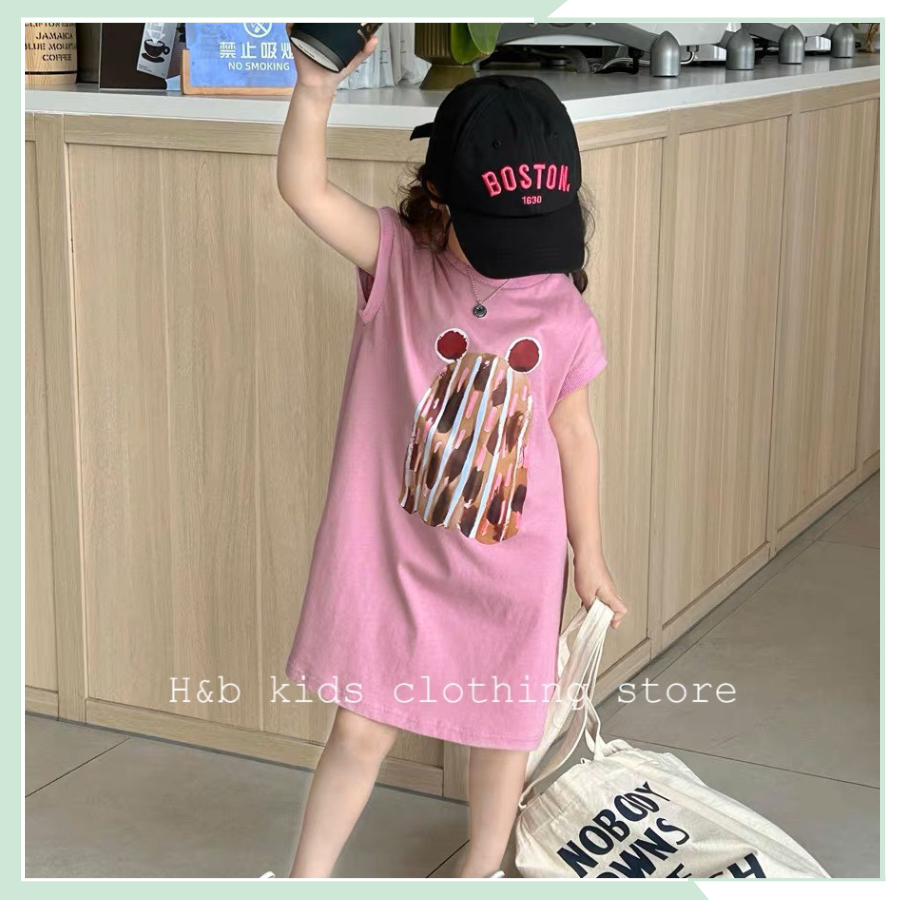 Đầm bé gái, váy cotton sát nách in họa tiết cho bé đi học đi chơi VBG75