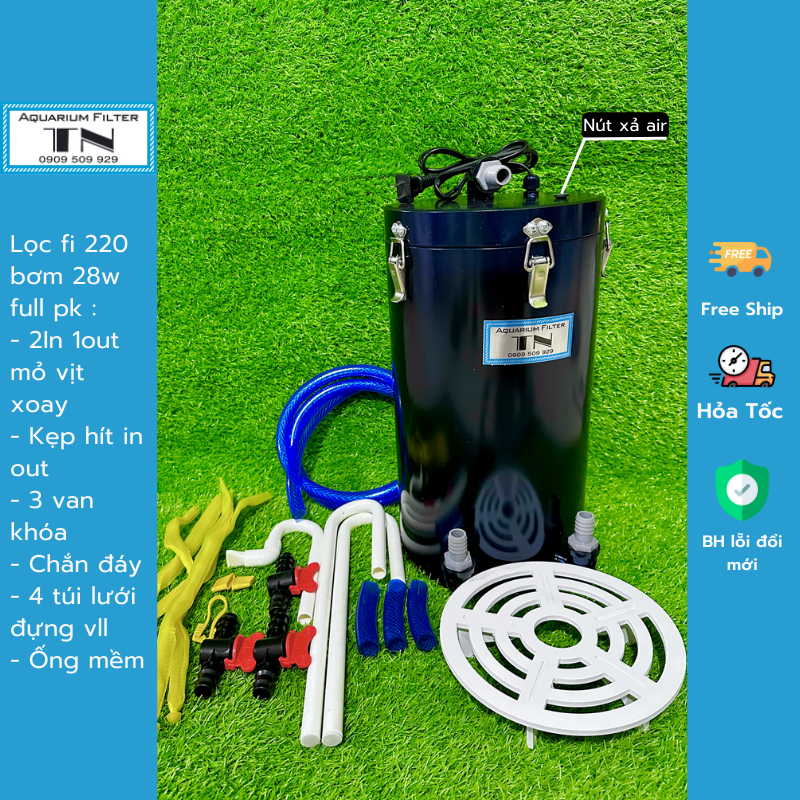 Lọc fi 220,168 2in 1out bơm 28w full pk.