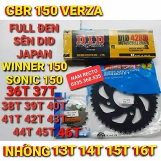 Nhông sên dĩa winner x,winner v1,sonic 150 sên DID đen nhật