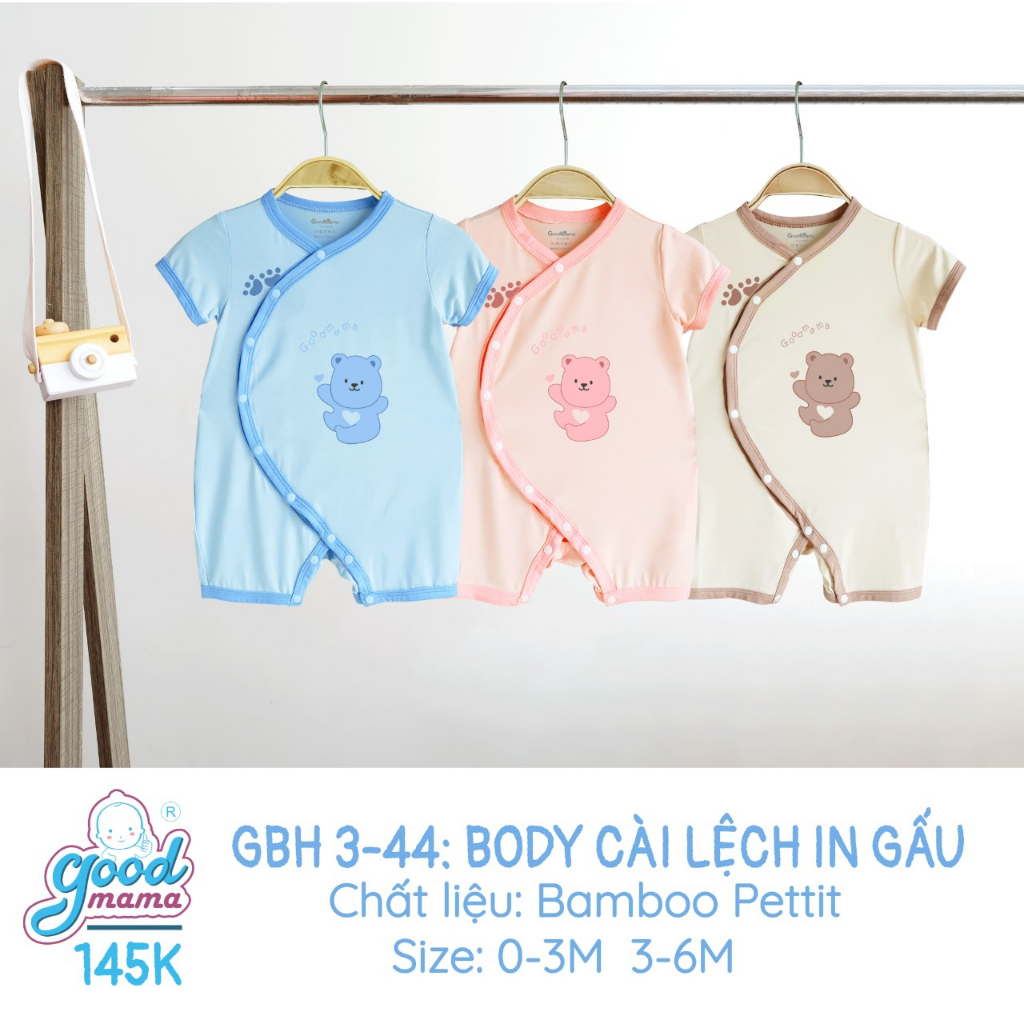 Bộ liền thân cộc tay cho bé hãng Goodmama chất bambo petit mềm mại thoáng mát cho bé sơ sinh