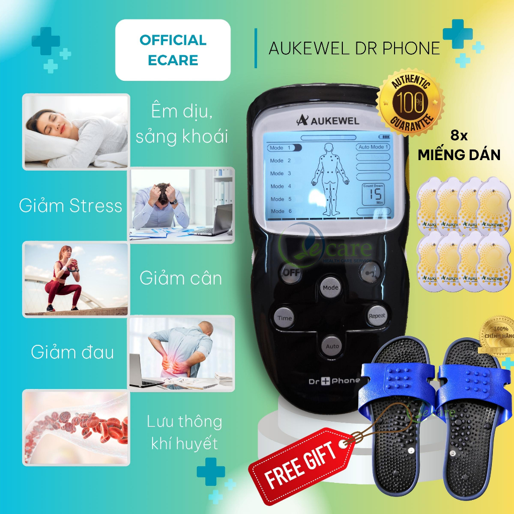 Máy Massage xung điện trị liệu 8 miếng dán cao cấp thương hiệu Đức Aukewel Dr Phone AK-2000-V