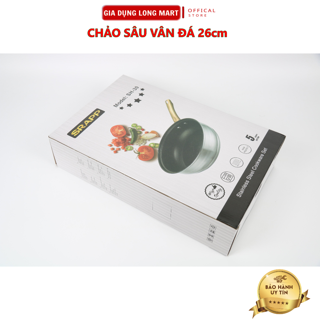 Chảo chống dính sâu lòng vân đá SFIAPR 26cm 5 Đáy cao cấp sử dụng mọi loại bếp