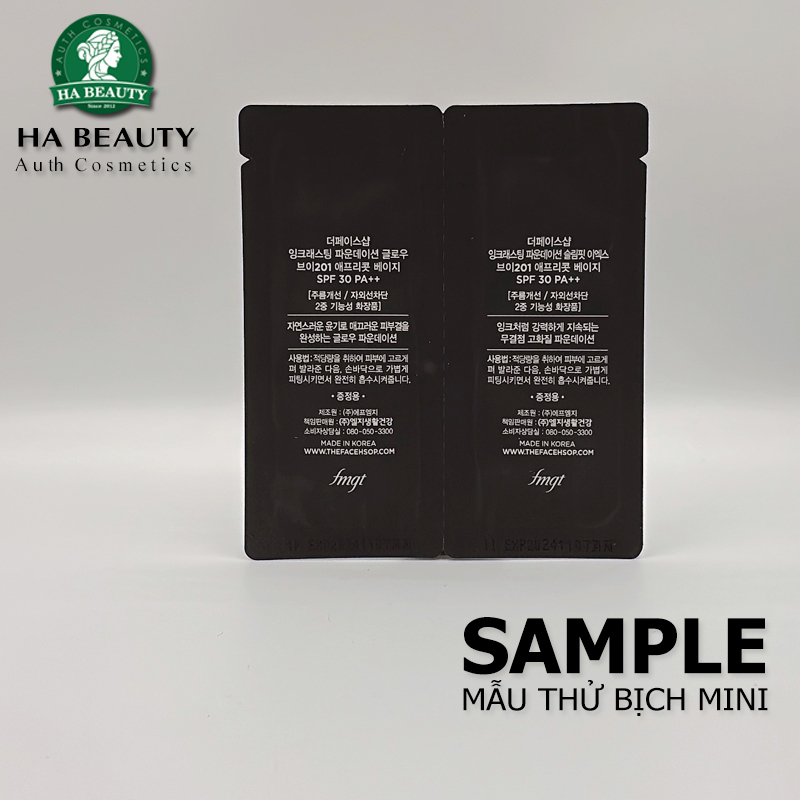 Kem nền lâu trôi The Face Shop Ink Lasting Foundation Slim Fit Ex Glow SPF30 PA++ che khuyết điểm trang điểm đa