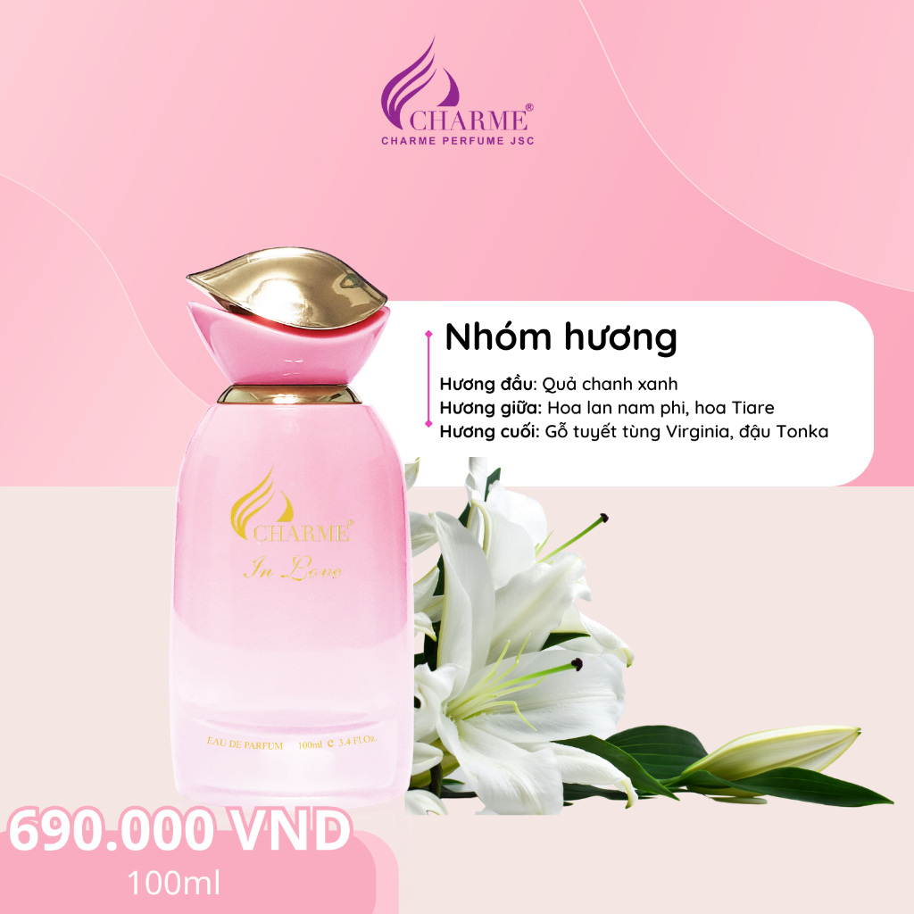 Nước hoa nữ chính hãng, Charme In Love, lưu hương lâu, gợi cảm, quyến rũ, và lôi cuốn chai 100ml