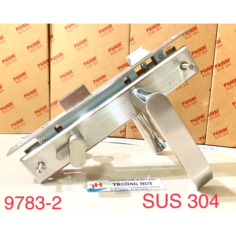 Khoá cửa tay gạt cửa nhôm hệ 700, sắt hộp 3x6cm PASINI 9828 và SUS 304 - 9783-2- Bảo hảnh 1 năm