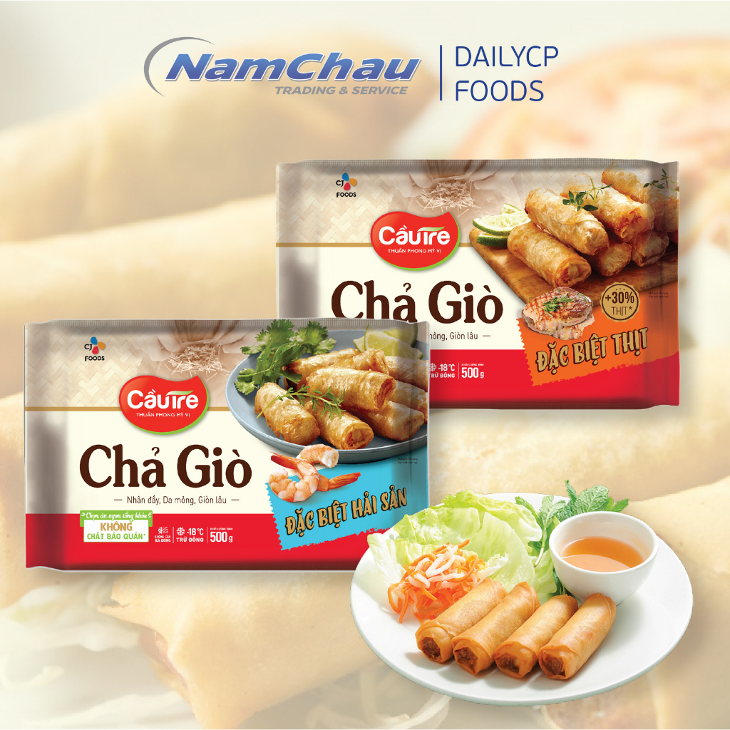 Chả giò đặc biệt nhân thịt/nhân hải sản Cầu Tre (CJ Food) gói 500g [hoả tốc HN] chế biến 5'