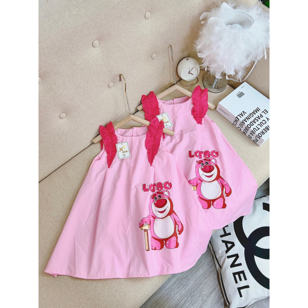 Váy gấu dâu lotso phối tay bèo xinh xắn cho bé gái