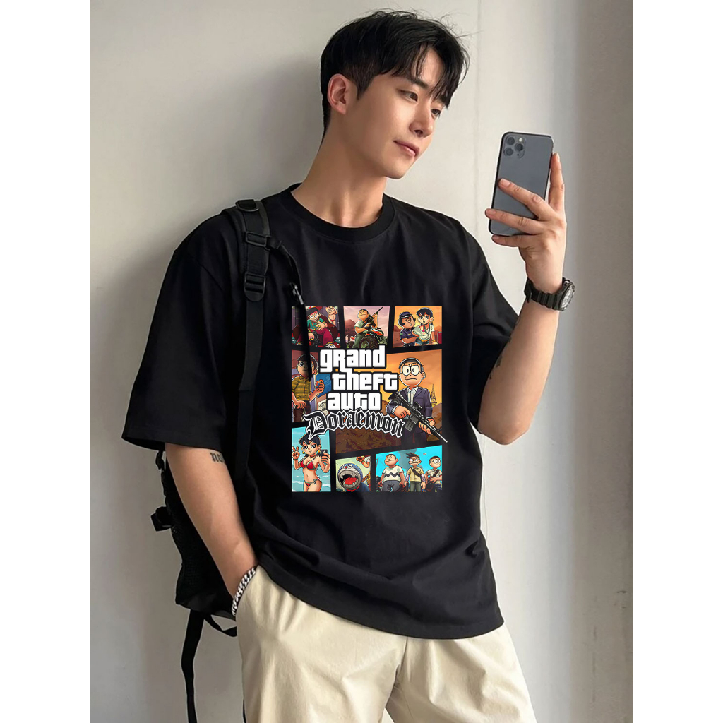 Áo Thun Unisex In Hình Doreamon Gta 5 Cực Ngầu Phong Cách Đường Phố Chất Vải Cotton Co Giãn Thoáng Mát