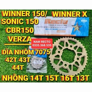 Nhông sên dĩa nhôm 7075 winner 150/winner x/sonic 42t/cbr150 verza sên vàng recto 42t 43t 44t nhông 13t 14t 15t 16t>>>