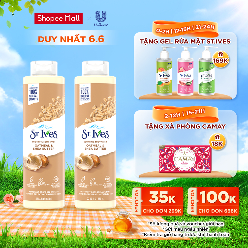 Combo 2 chai Sữa tắm dưỡng da St.Ives Yến mạch và bơ 650ml