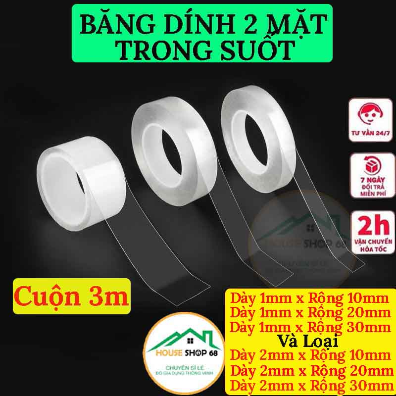 Băng Dính 2 Mặt Trong Suốt Siêu Dính Đa Năng SONHOUSE – Cuộn 3 Mét - HOUSESHOP68
