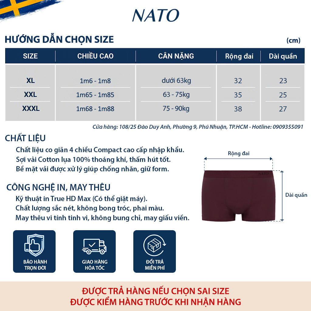 Quần Lót COMPACT Nam Vải Cotton 100% Thun Lạnh Đơn Giản Cao Cấp Màu Đen Xám Trơn Boxer Sịp Đùi Tam Giác Xì Lip Sì NATO