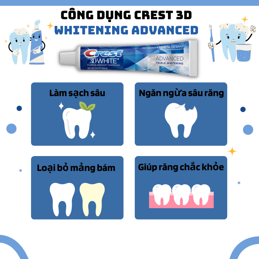 Kem Đánh Răng Crest 3D Trắng Răng Vượt Trội, Kem Đánh Răng Crest Brilliance Chính Hãng